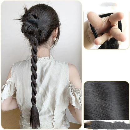Children's high temperature silk braided ponytail wig in brown black colour
