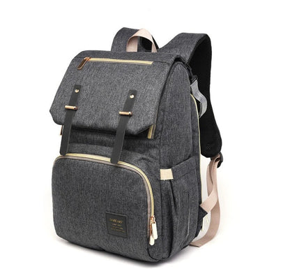 Stylish and functional diaper backpack with large capacity, stroller hooks, and USB charging port for modern parents