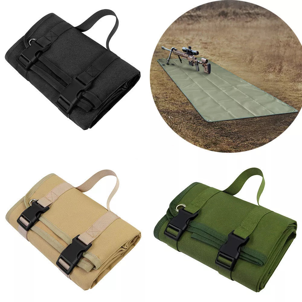 Tactical shooting mat in black, khaki, and army green for outdoor use