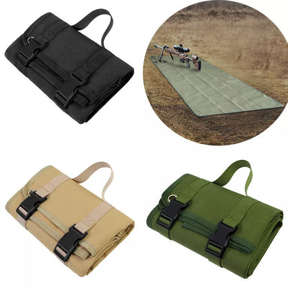 Tactical shooting mat in black, khaki, and army green for outdoor use