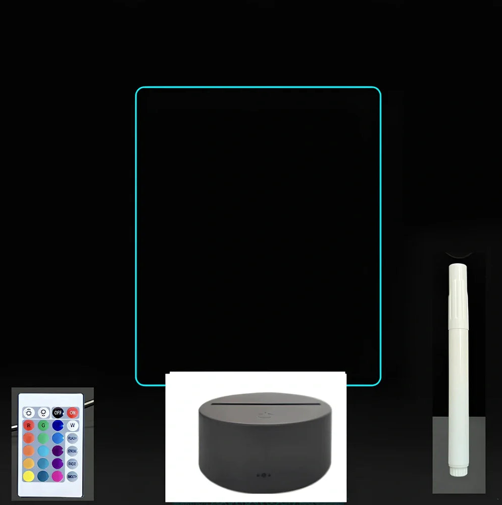 3D acrylic LED message board on black ABS base, 96cm x 40cm, with touch colourful lights and stylus