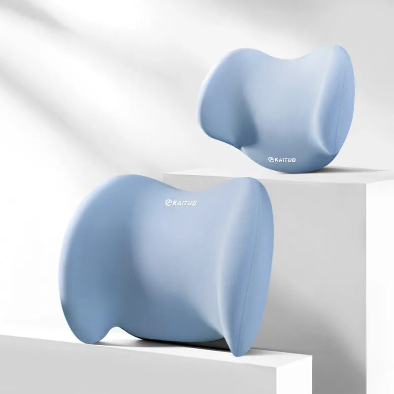 Automotive headrest and lumbar support pillow set with memory foam and geometric pattern cotton cover
