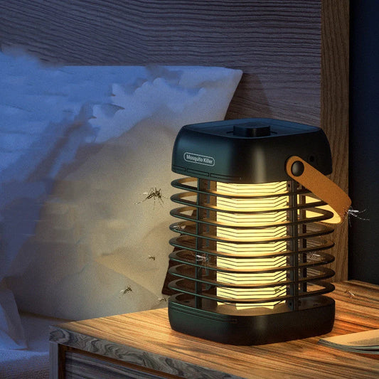 Electric Shock Mosquito Killer Lamp in yellow and black, featuring USB charging and plugin options