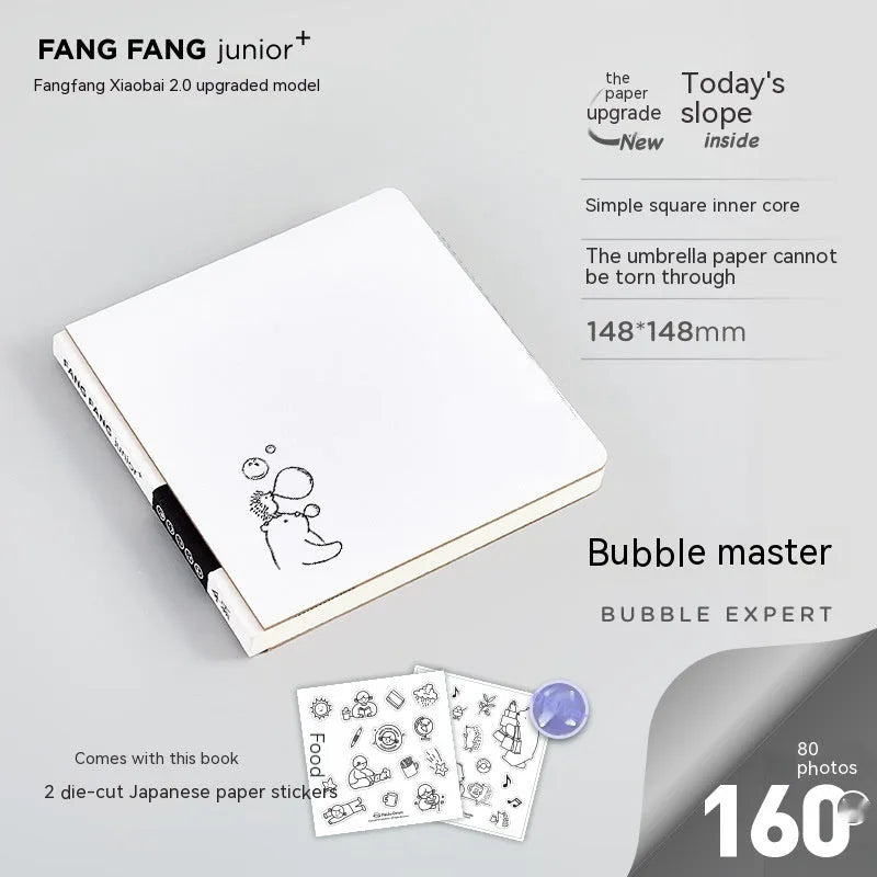 Square white note diary with heart design, 148mm dimensions with checkered pages