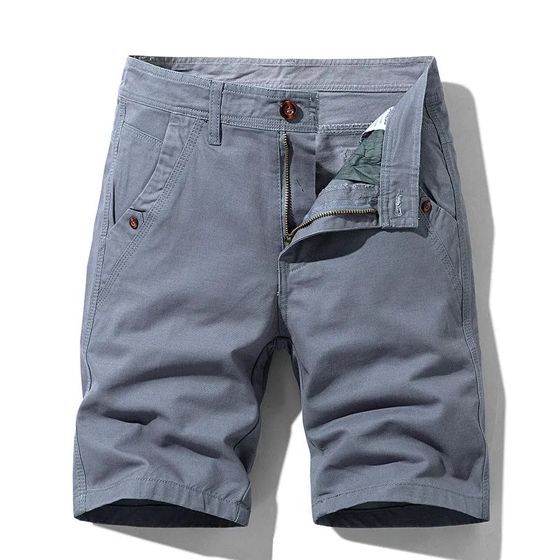 Cotton casual overalls pants in straight leg style with zipper fly front.