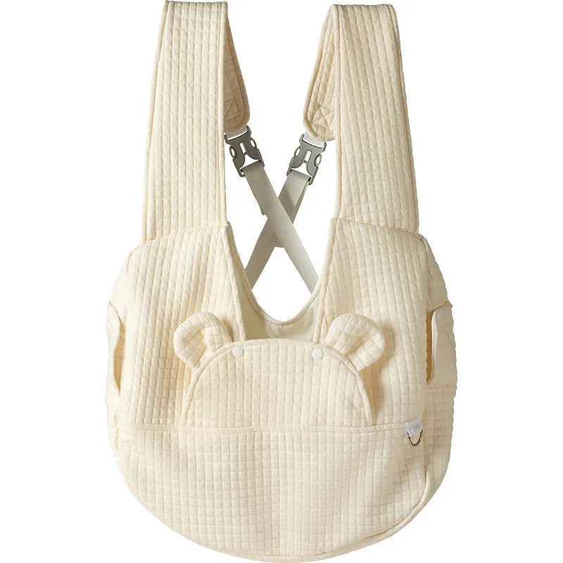 Grey quilted pet diaper backpack with cross-body strap for small dogs and cats