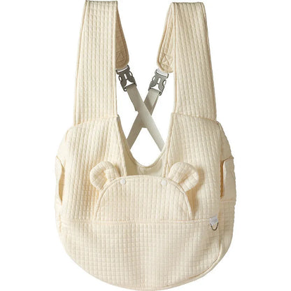 Grey quilted pet diaper backpack with cross-body strap for small dogs and cats