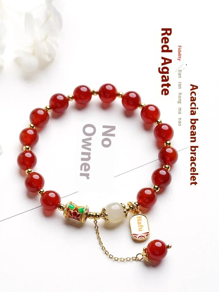 Women's red agate and Hetian jade bracelet with gold plating in original design