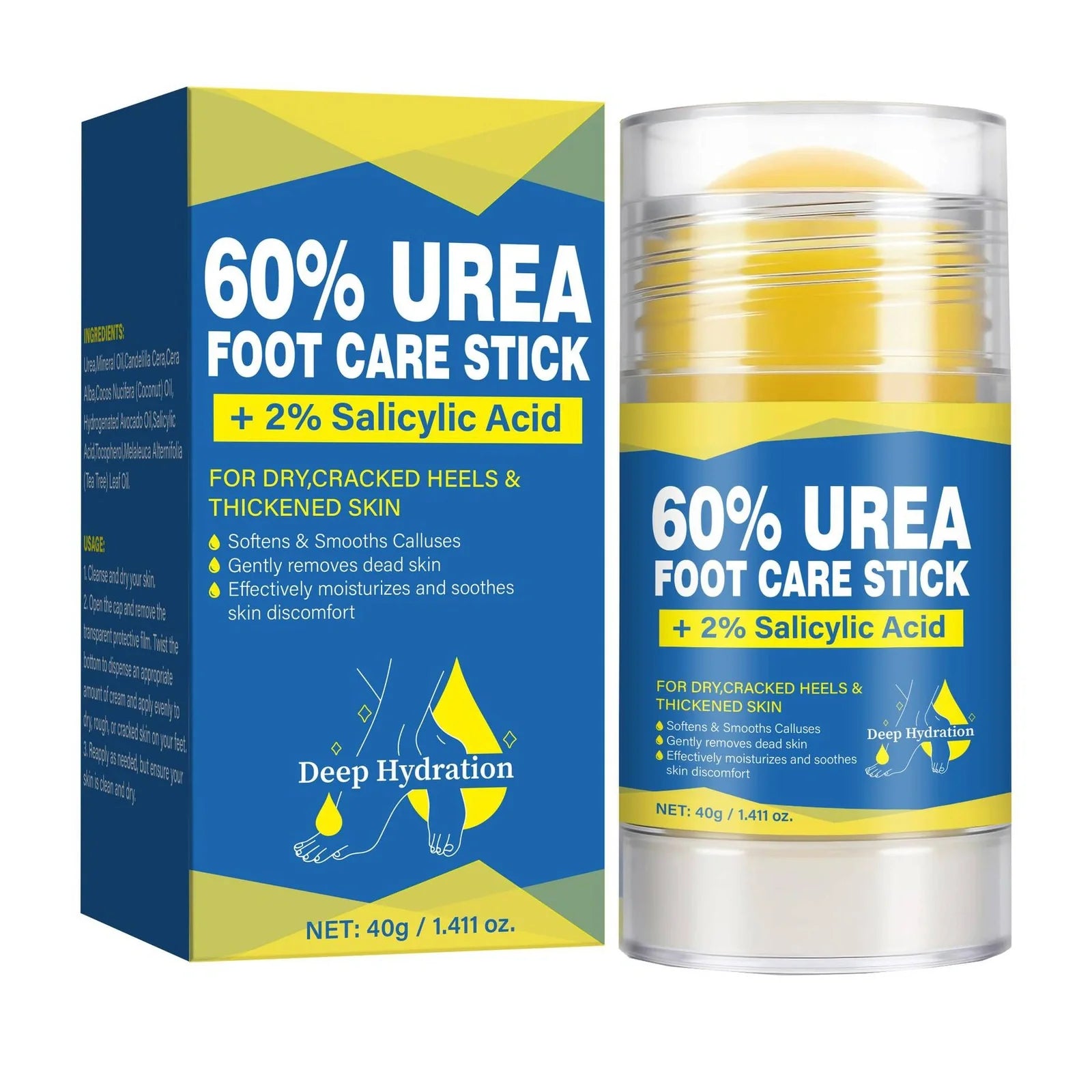 Urea cream stick with 2% salicylic acid for foot and hand care, 15g size