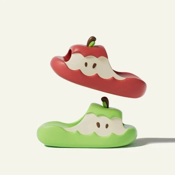 Cartoon fruit-themed EVA flip flop slippers for adults on a plain background.