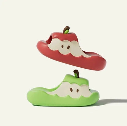 Cartoon fruit-themed EVA flip flop slippers for adults on a plain background.