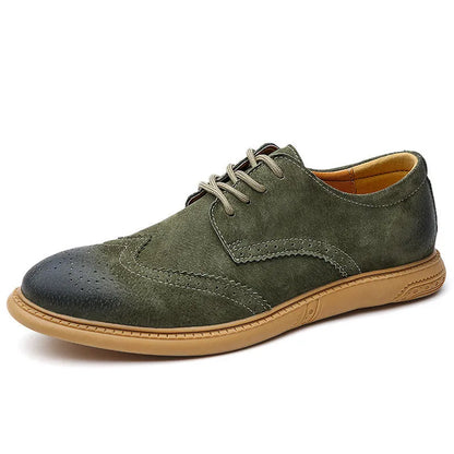 Men's black leather lace-up business shoes with a low top and rubber sole.