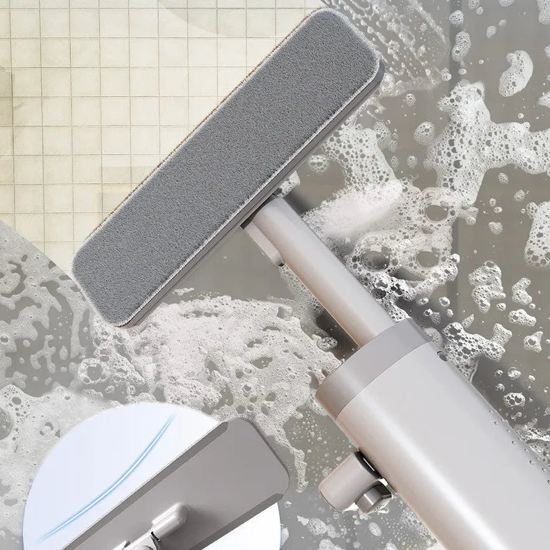 Rotatable self-squeeze mini mop with crevice brush attachment and microfiber pads for compact floor cleaning