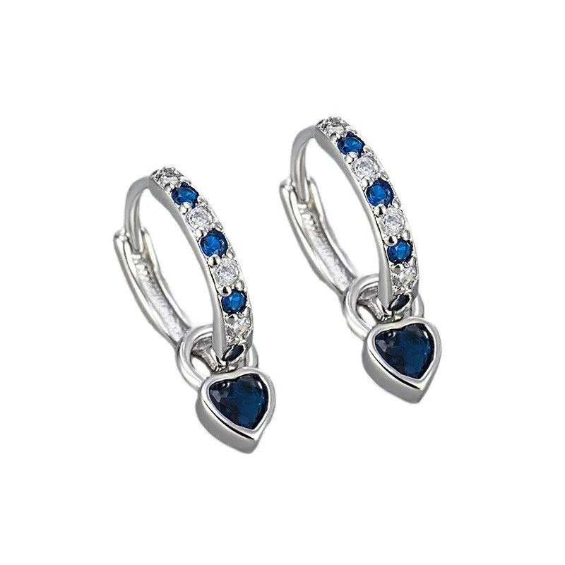 Fashion colour zircon earrings with heart-shaped eardrops for women, featuring diamond-treated gemstones in eight colour and metal combinations, made from copper with gold or white gold plating for a lasting finish.