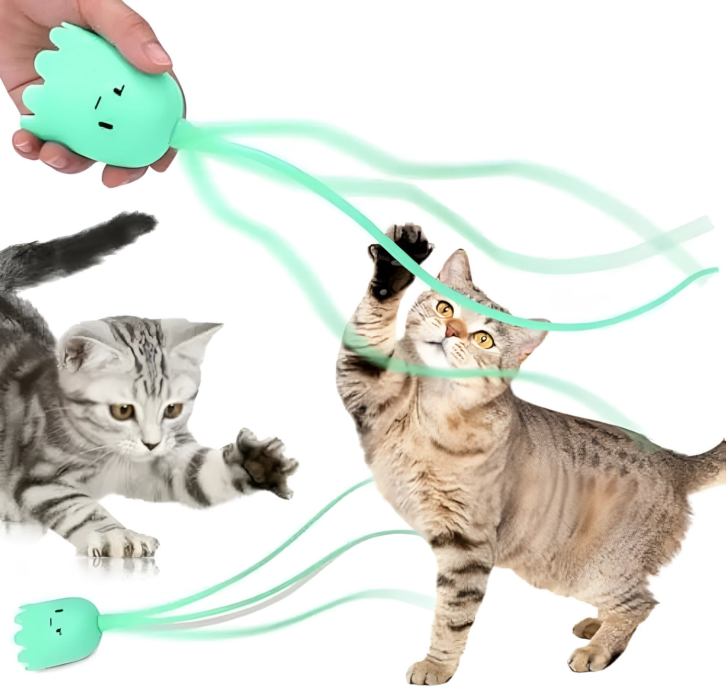 Rechargeable automatic cat wand toy with swinging silicone tails for indoor cat stimulation