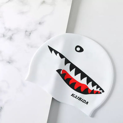 Printed silicone swimming cap in large size for unisex use