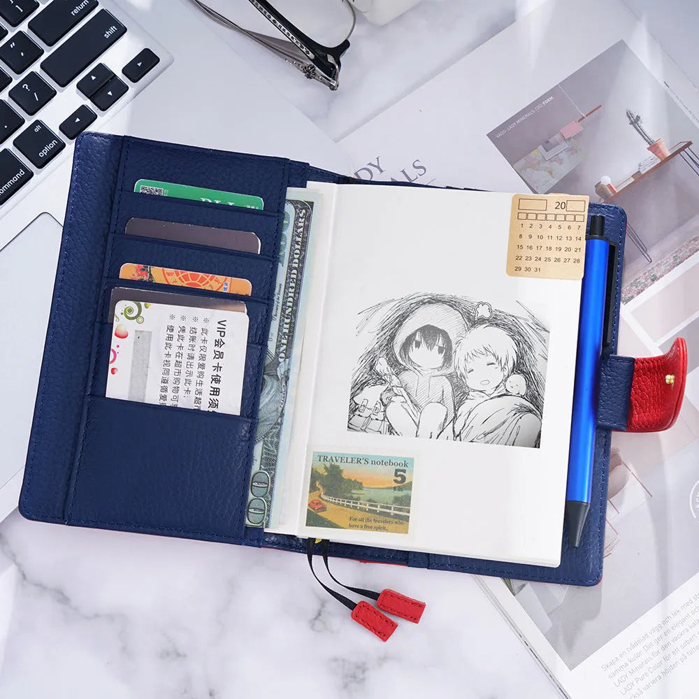 Close-up of a hand-embossed lychee pattern on an off-white A6 cowhide leather notebook with loose-leaf binding.
