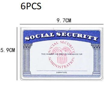 Clear transparent PVC social security card holder with dimensions 9.7cm by 5.9cm.