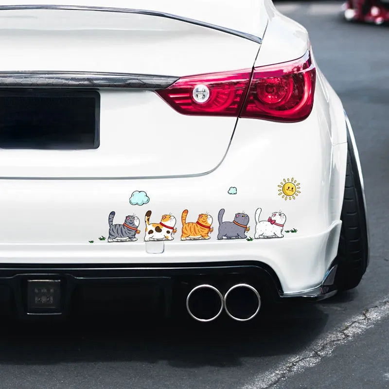 Climbing cats car sticker with five cats walking design on vehicle window, waterproof PVC material