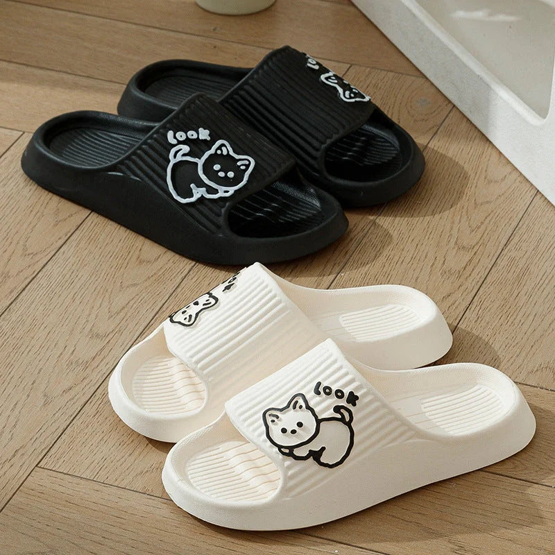 Women's cat design slippers with non-slip EVA sole in various colours