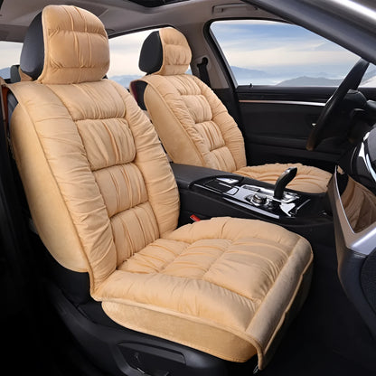 Winter short plush car seat cushion set in grey with wool cotton filler for cold weather driving