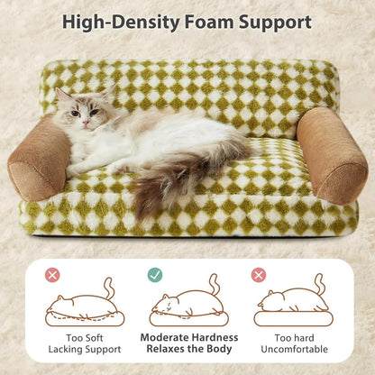 Checkered pattern pet couch bed for small cat or dog with removable washable cover