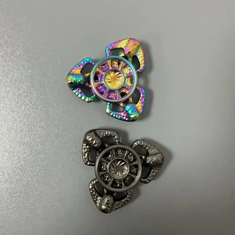 Flame Butterfly EDC rotating fingertip gyro metal fidget toy for adults and kids, alloy construction, stress relief and focus aid desk toy with colour option, space grey or colourful.