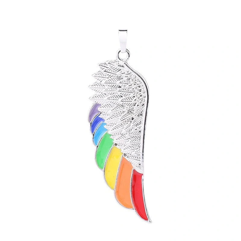 Stainless steel wing pendant necklace with natural stone, elegant unisex jewellery