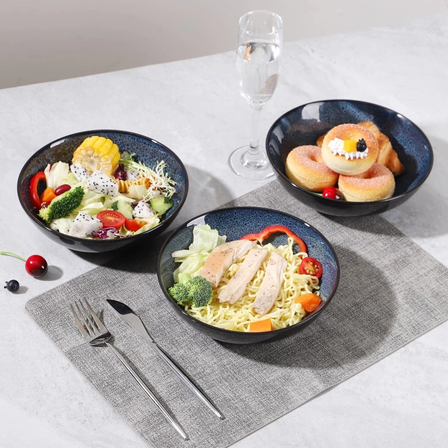 Unique peacock green ceramic bowl set, 30oz each, dishwasher, microwave, and oven safe