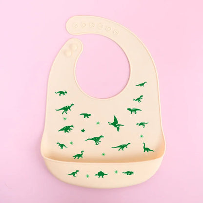 Silicone baby bib with cartoon print, waterproof and antifouling, for ages 0-6 years