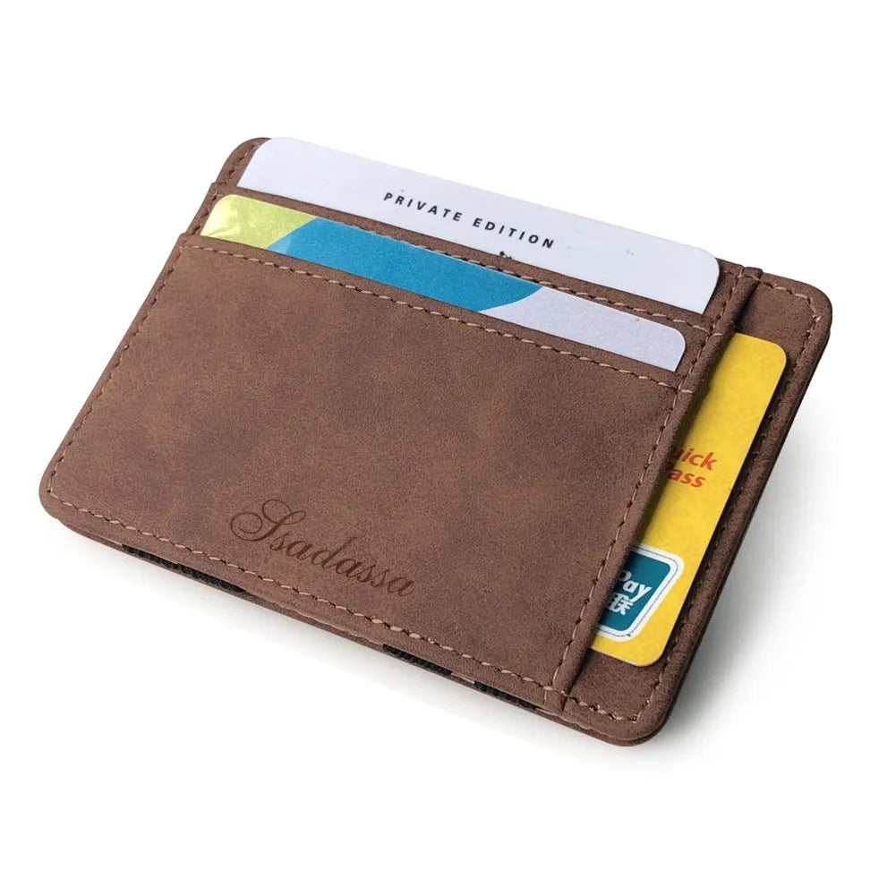 Korean style matte leather magic wallet showing horizontal square design and coin pocket
