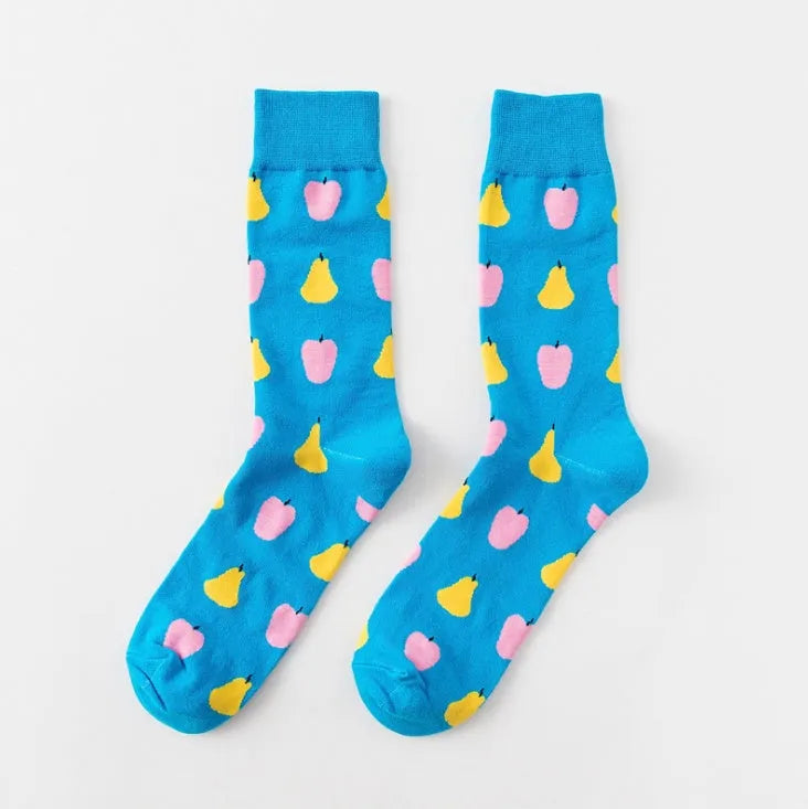 Happy tube socks with fruit banana design, cotton 200-pin knit, EU 39-43, multiple colours
