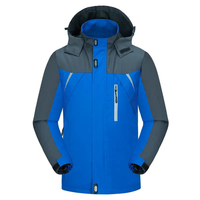 Men's waterproof breathable wear-resistant jacket, polyester fibre, velvet filling, zip front, red black blue, M-5XL