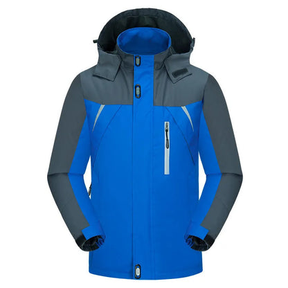 Men's waterproof breathable wear-resistant jacket, polyester fibre, velvet filling, zip front, red black blue, M-5XL