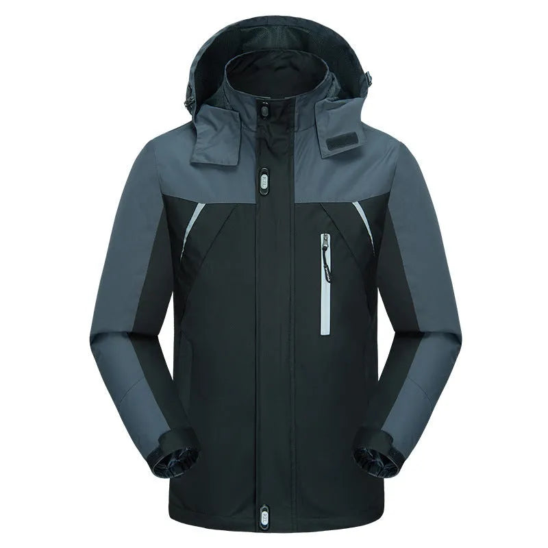 Men's waterproof breathable wear-resistant jacket, polyester fibre, velvet filling, zip front, red black blue, M-5XL