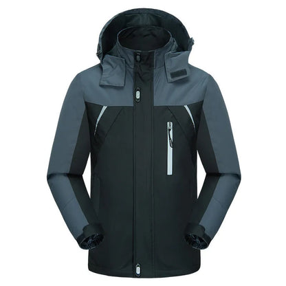 Men's waterproof breathable wear-resistant jacket, polyester fibre, velvet filling, zip front, red black blue, M-5XL