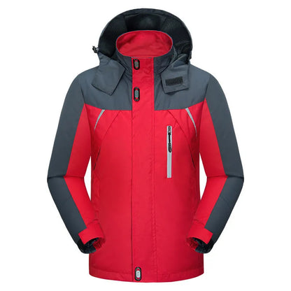 Men's waterproof breathable wear-resistant jacket, polyester fibre, velvet filling, zip front, red black blue, M-5XL