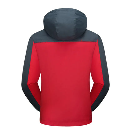 Men's waterproof breathable wear-resistant jacket, polyester fibre, velvet filling, zip front, red black blue, M-5XL