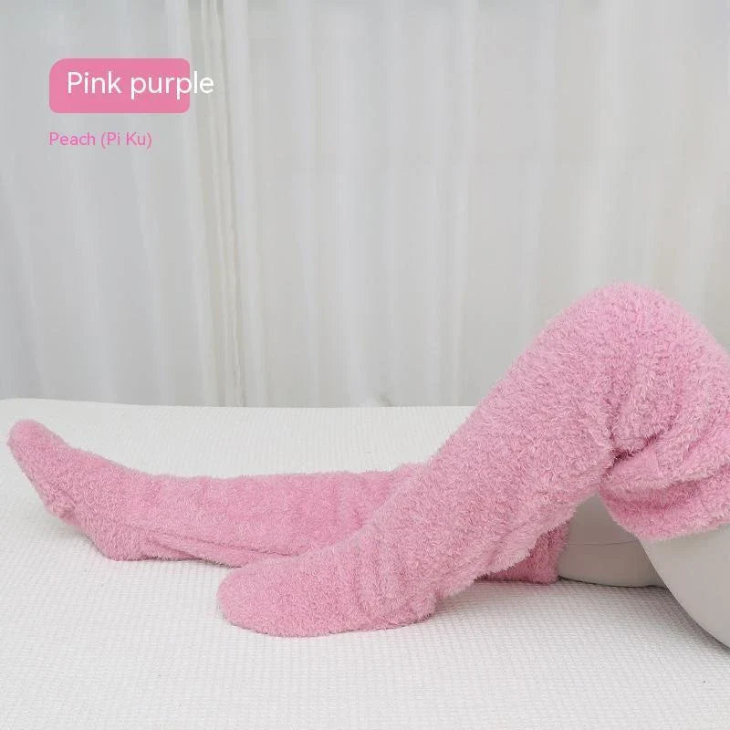 Cozy over-the-knee fuzzy socks in a variety of colors for winter warmth and comfort