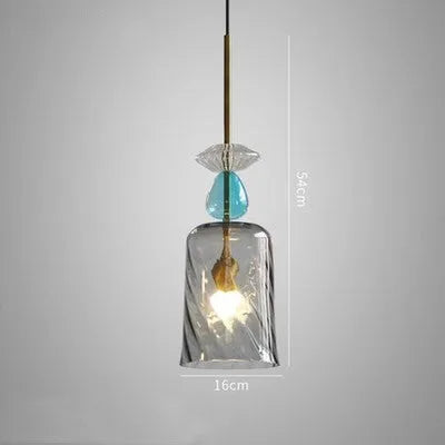 Glass chandelier with adjustable height for bar counters, showing 200mm diameter round lamp