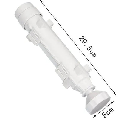 White plastic sushi roll mould kitchen tool on a kitchen counter.