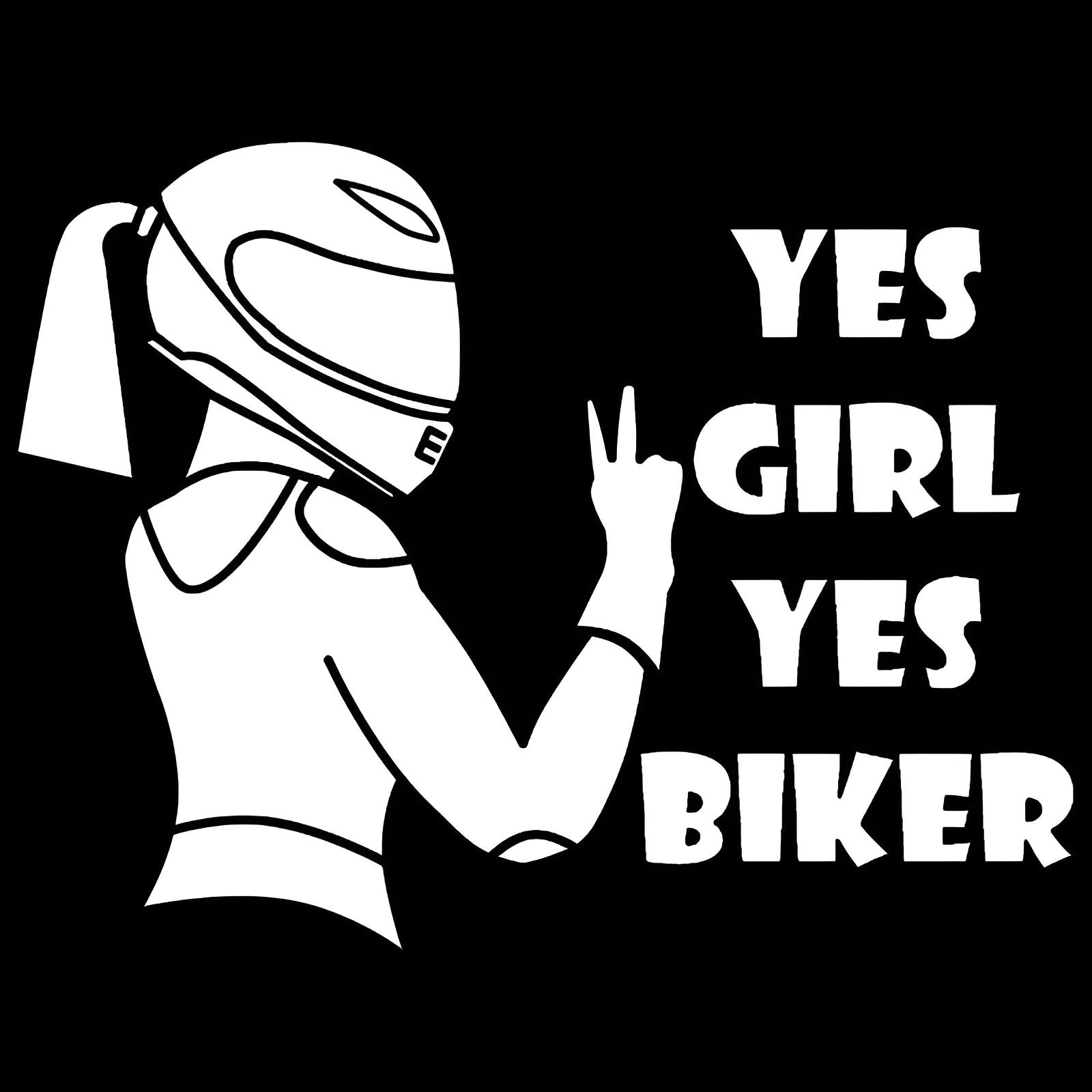 Cool Girl Rider waterproof car sticker measuring 16cm by 15cm in black, white, and laser colour options