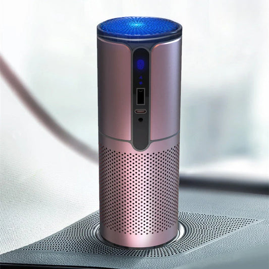 Compact car air purifier with HEPA technology in various colours