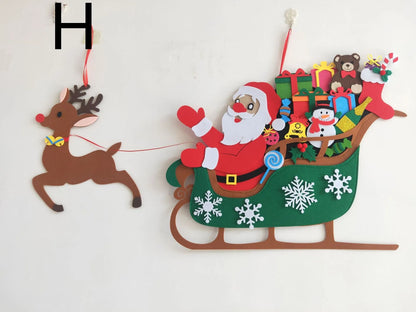 3D layered DIY felt Christmas tree with 32 decorations including Santa, reindeer, snowman, and stockings