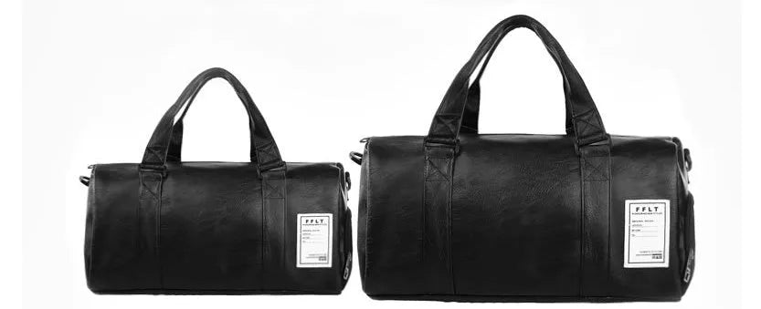 Black waterproof sports bag with separate shoe compartments on the sides, shown with adjustable diagonal strap.