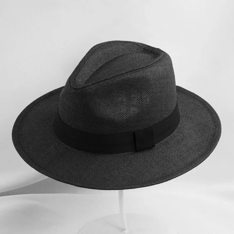Men's flat top wide brim sun hat in paper fabric with 6-7cm brim for outdoor sun protection