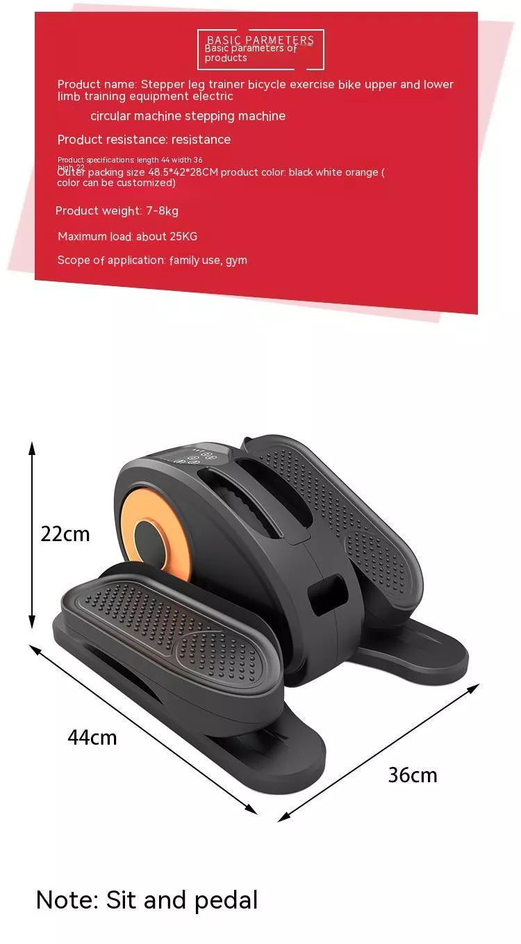Compact electric elliptical trainer for home use in black, silver, or orange