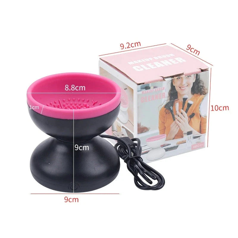 Electric makeup brush cleaner with silicone container and automatic cleaning capabilities for all brush sizes