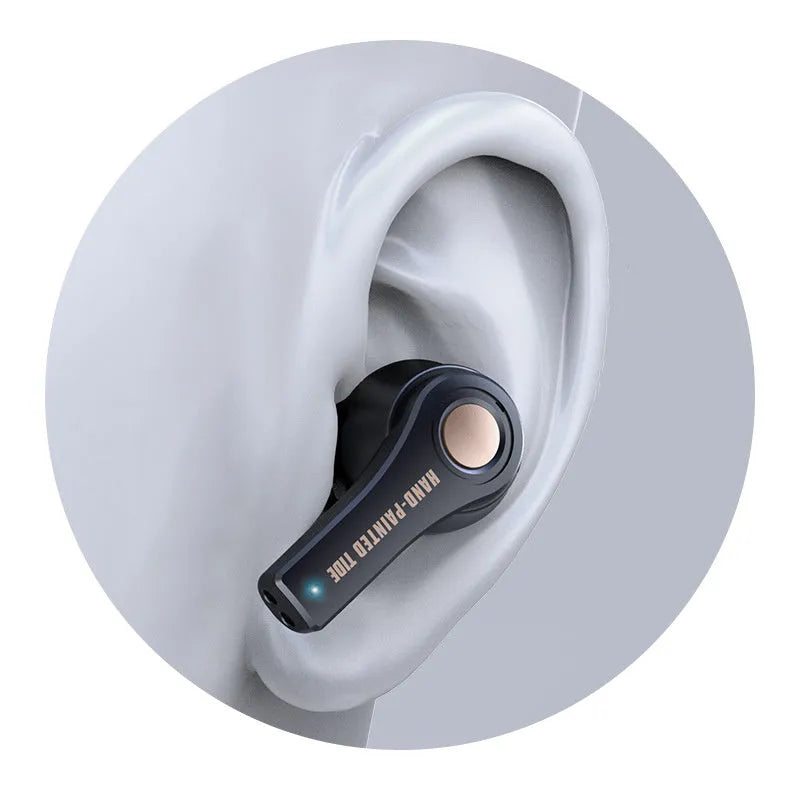 Black and white wireless Bluetooth headset showing head-mounted design with 18-metre range