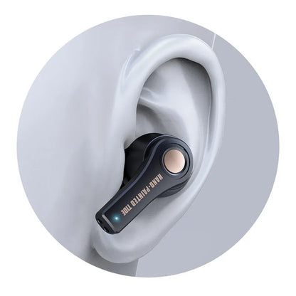 Black and white wireless Bluetooth headset showing head-mounted design with 18-metre range